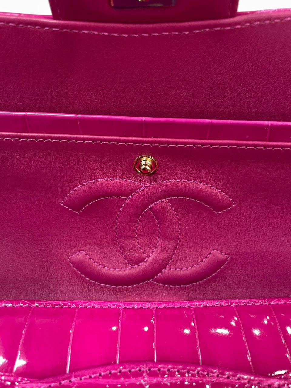 Chanel Medium Pink crocodile Alligator Flap Bag Gold Hardware - Image 16