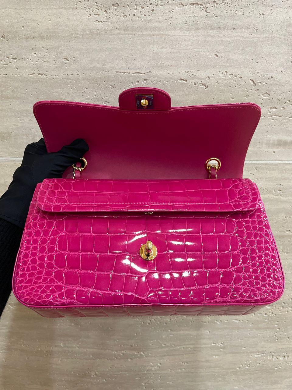 Chanel Medium Pink crocodile Alligator Flap Bag Gold Hardware - Image 22