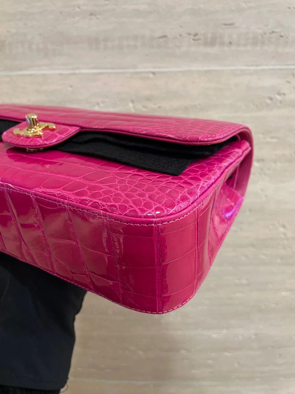 Chanel Medium Pink crocodile Alligator Flap Bag Gold Hardware - Image 26
