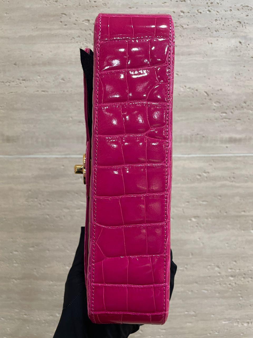 Chanel Medium Pink crocodile Alligator Flap Bag Gold Hardware - Image 27