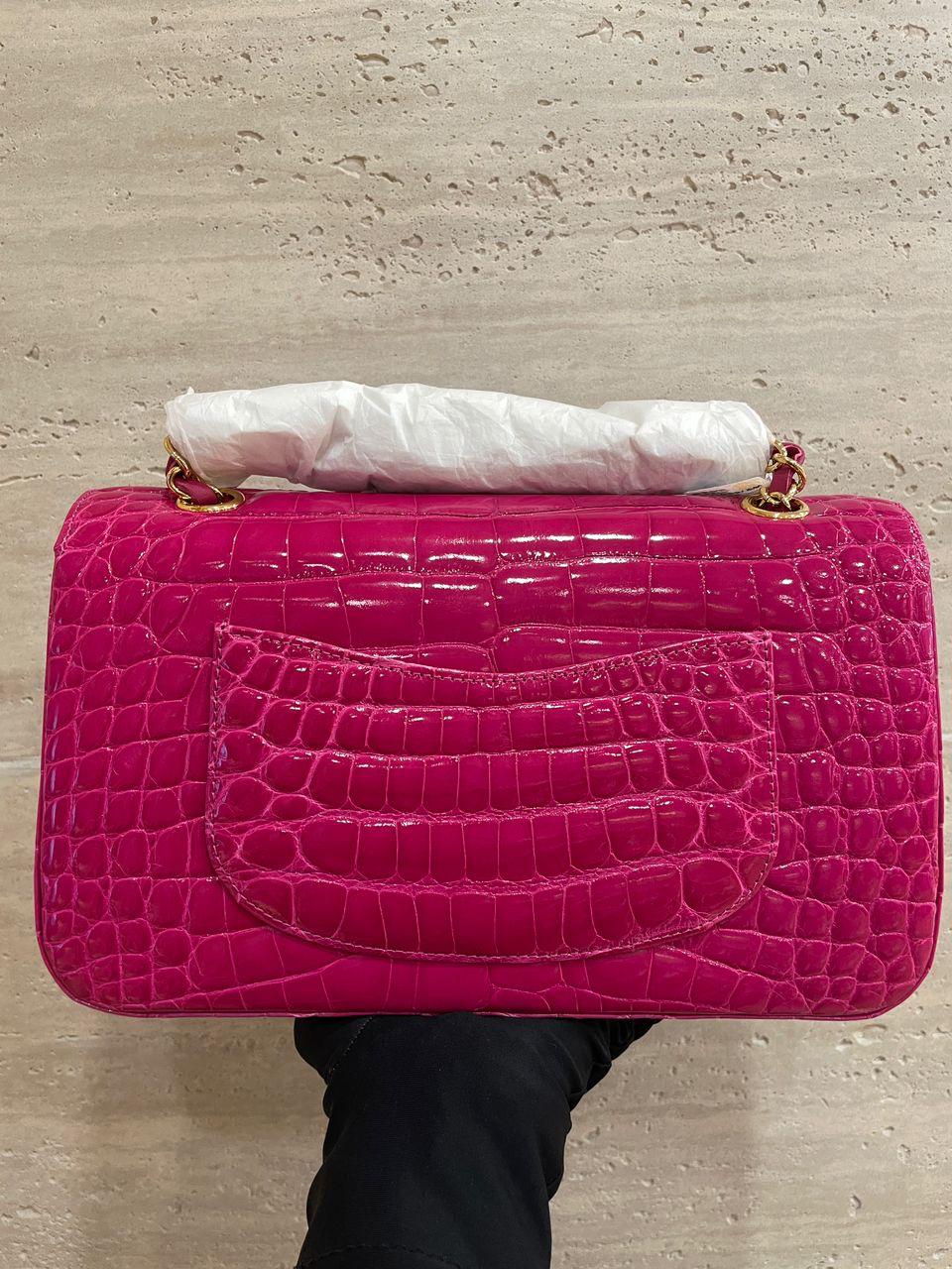 Chanel Medium Pink crocodile Alligator Flap Bag Gold Hardware - Image 29