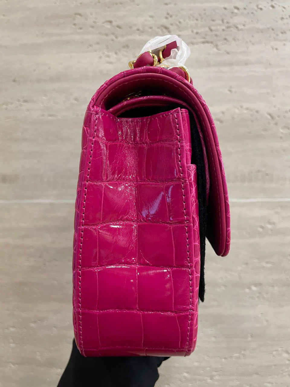 Chanel Medium Pink crocodile Alligator Flap Bag Gold Hardware - Image 30