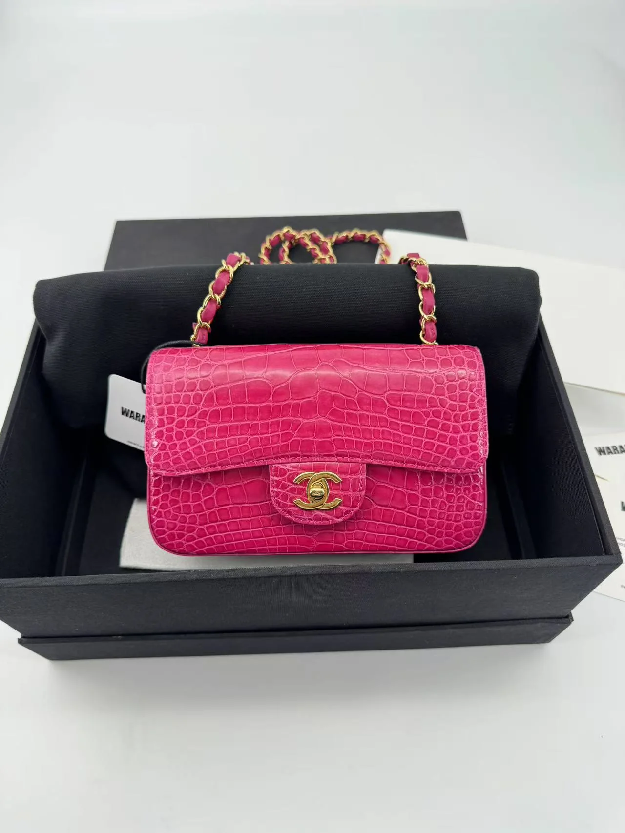 Chanel Pink Alligator Double Flap Bag Gold Hardware