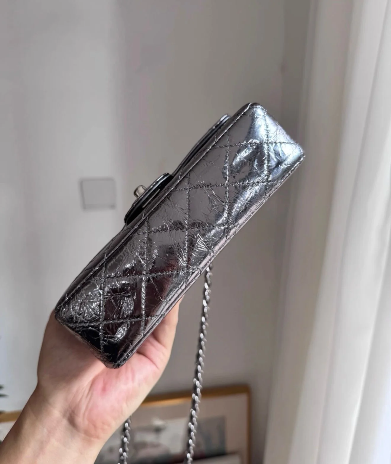 Chanel Metallic Calfskin Mini Ring Handle Flap Bag - Image 3