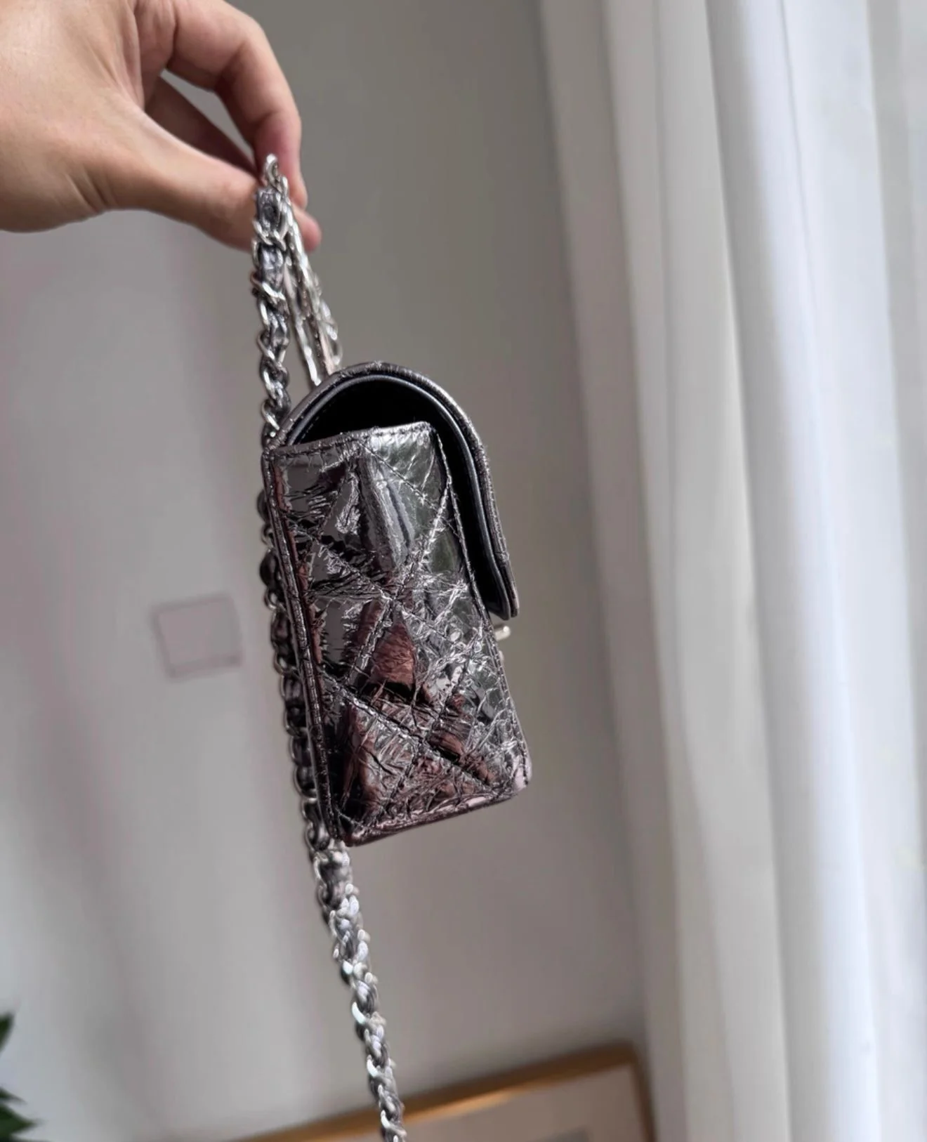 Chanel Metallic Calfskin Mini Ring Handle Flap Bag - Image 4