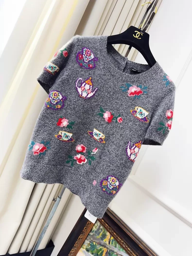Chanel 24A Teacup and Teapot Gray Top