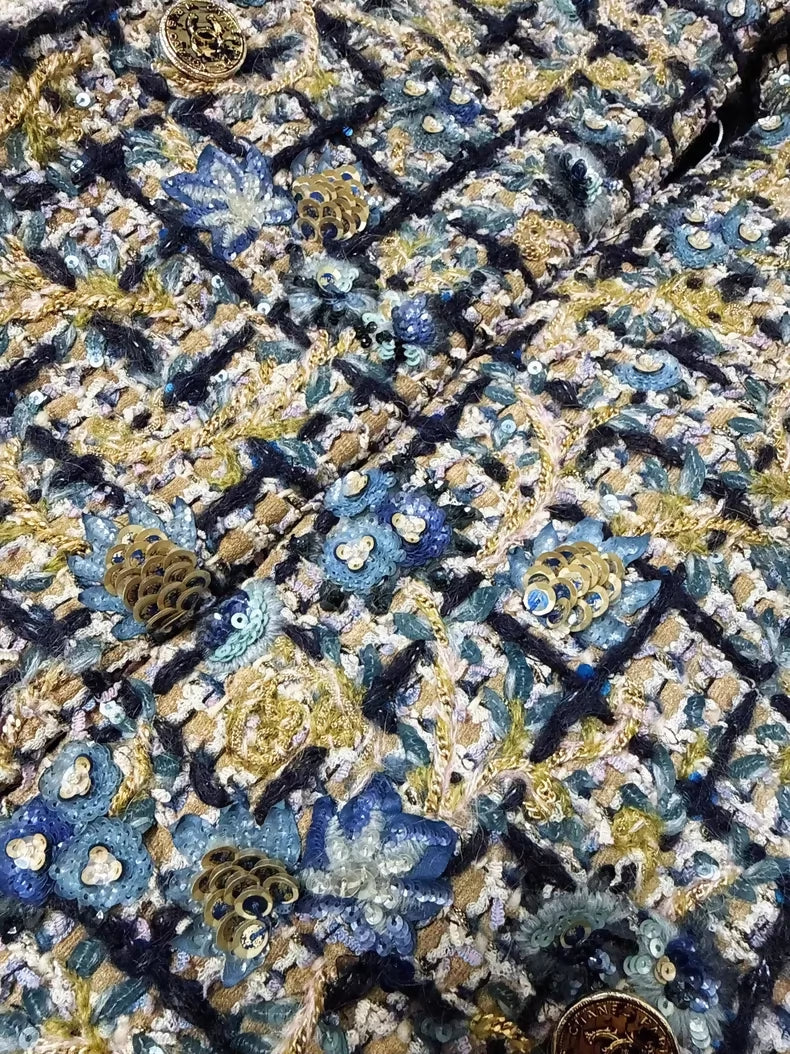 Chanel 21A khaki and blue sequined embroidered vest - Image 6