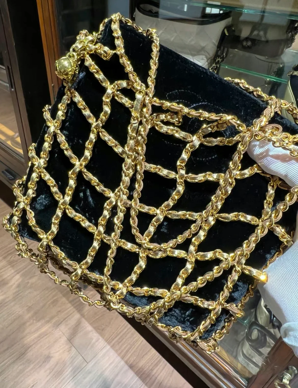 Chanel Minaudière Clutch Rare Vintage Micro Mini Woven Chain Black Satin Satchel - Image 5