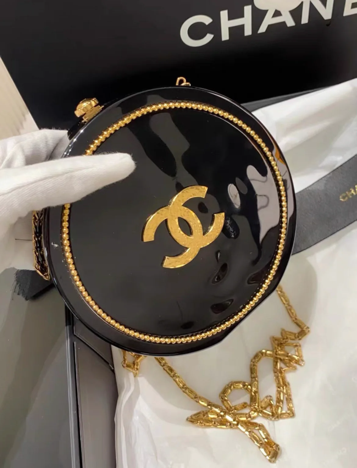 Chanel Minaudière Limited Edition Black Plexiglass & Gold Owl Gold-Tone Hardware - Image 2