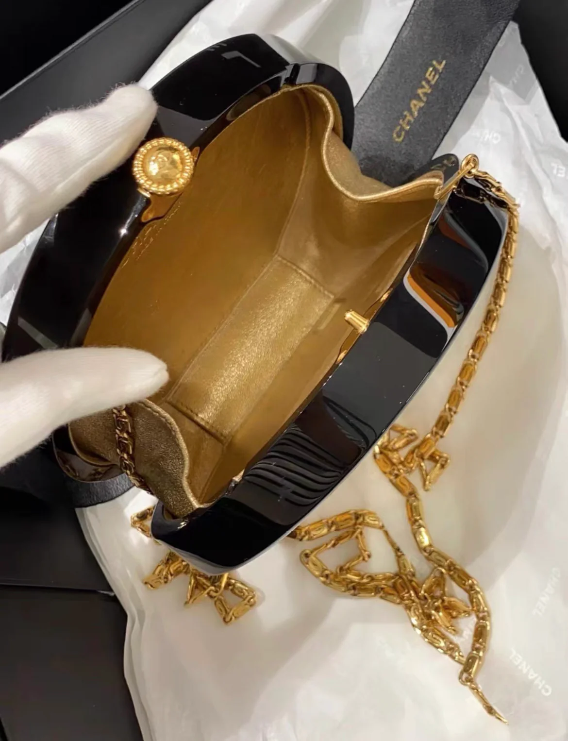 Chanel Minaudière Limited Edition Black Plexiglass & Gold Owl Gold-Tone Hardware - Image 3