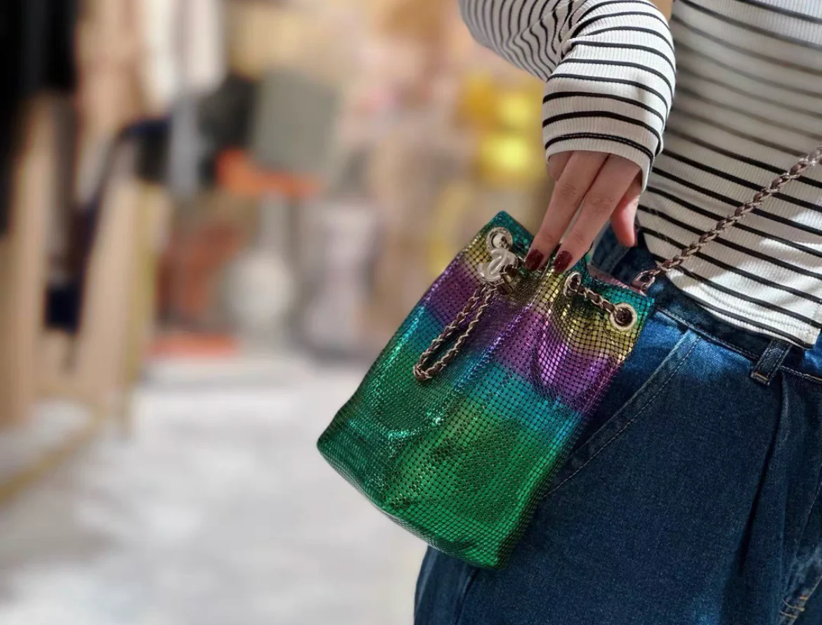CHANEL MINI BUCKET BAG Faded Metallic Mesh & Gold-Tone Metal Multicolor - Image 3