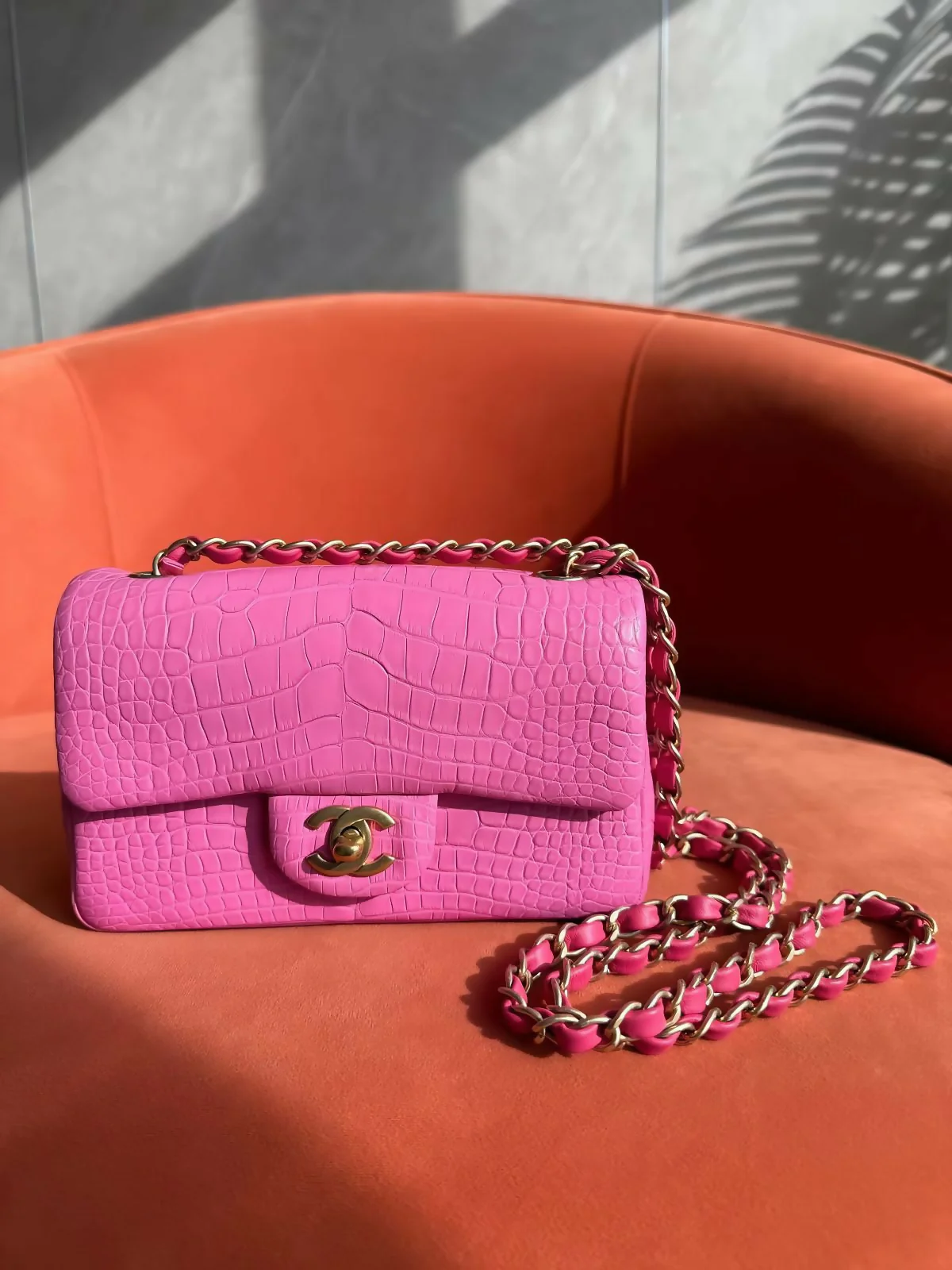 Chanel Mini Classic Flap Bag – Pink Crocodile - Image 2
