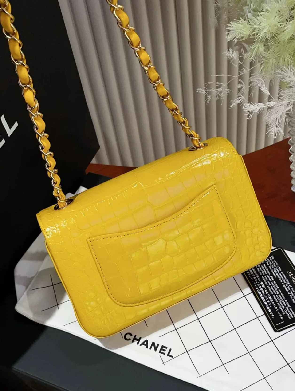 Chanel Mini Yellow Alligator Classic Flap Bag - Image 2