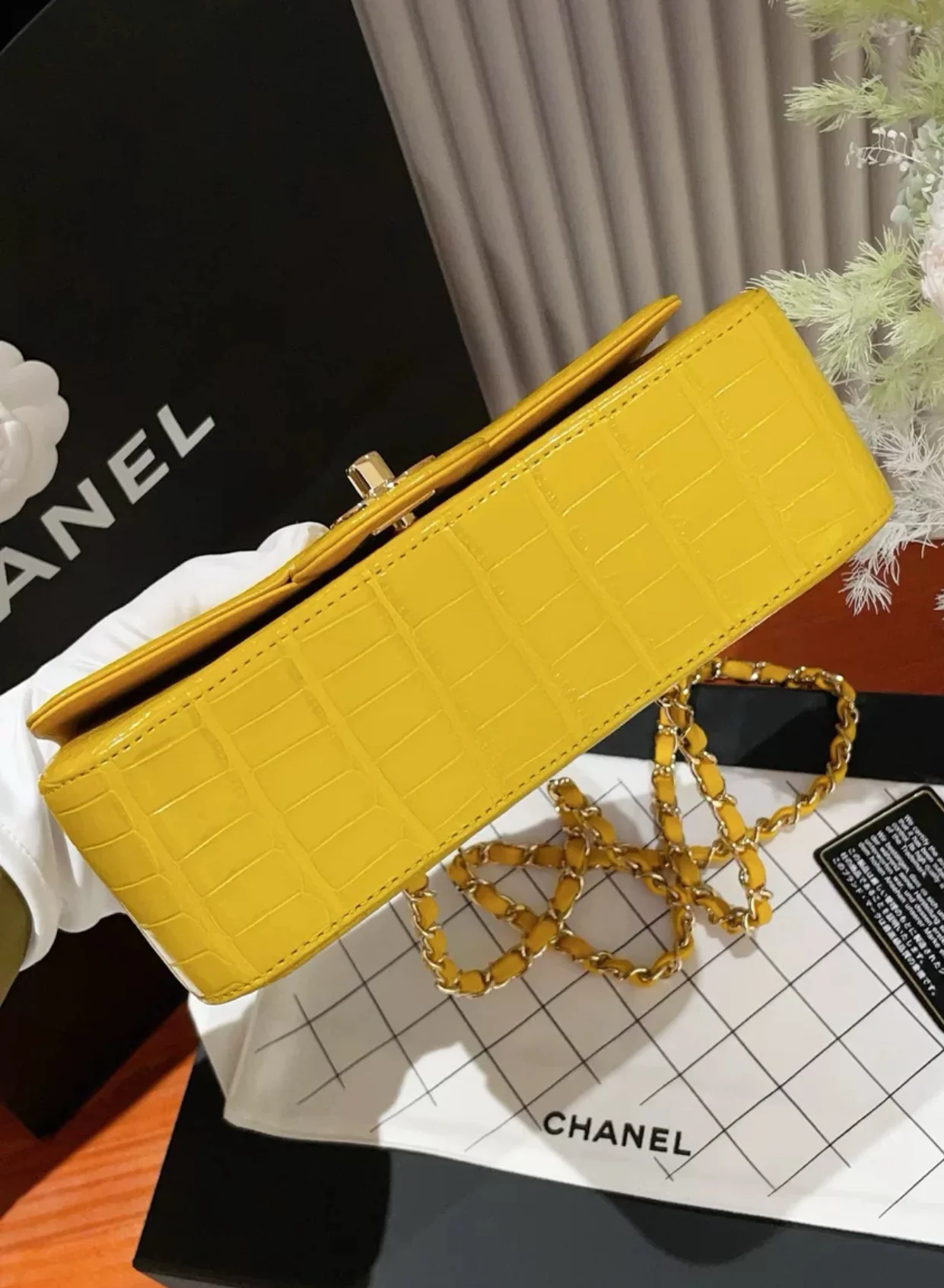 Chanel Mini Yellow Alligator Classic Flap Bag - Image 3