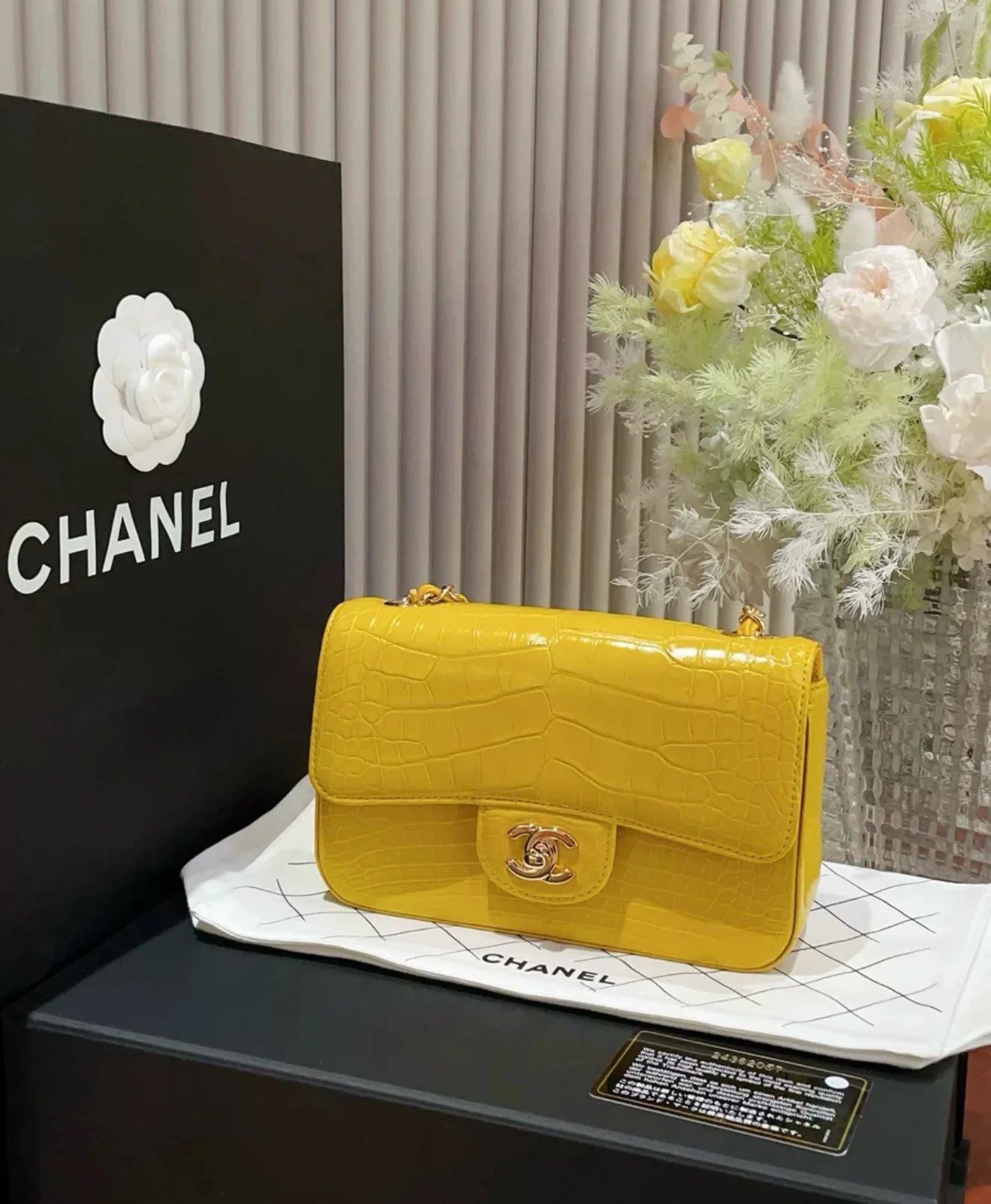 Chanel Mini Yellow Alligator Classic Flap Bag - Image 4