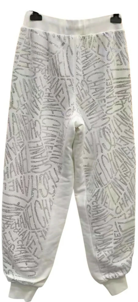 Chanel NWT 21N Coco Niege Swarovski CC White SweatPants Warm Winter Sport Pants FR 34 - Image 3