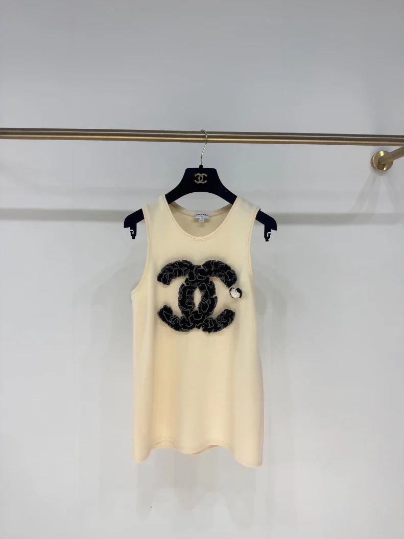 Chanel off-white double C camellia vest top