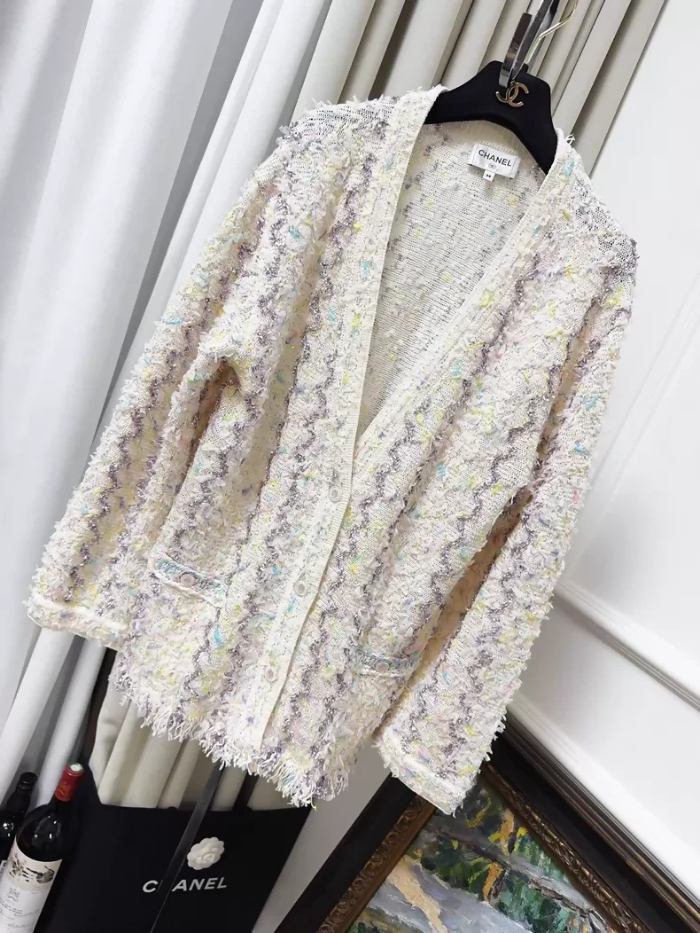 Chanel off-white sequined cardigan with crystal embellishments