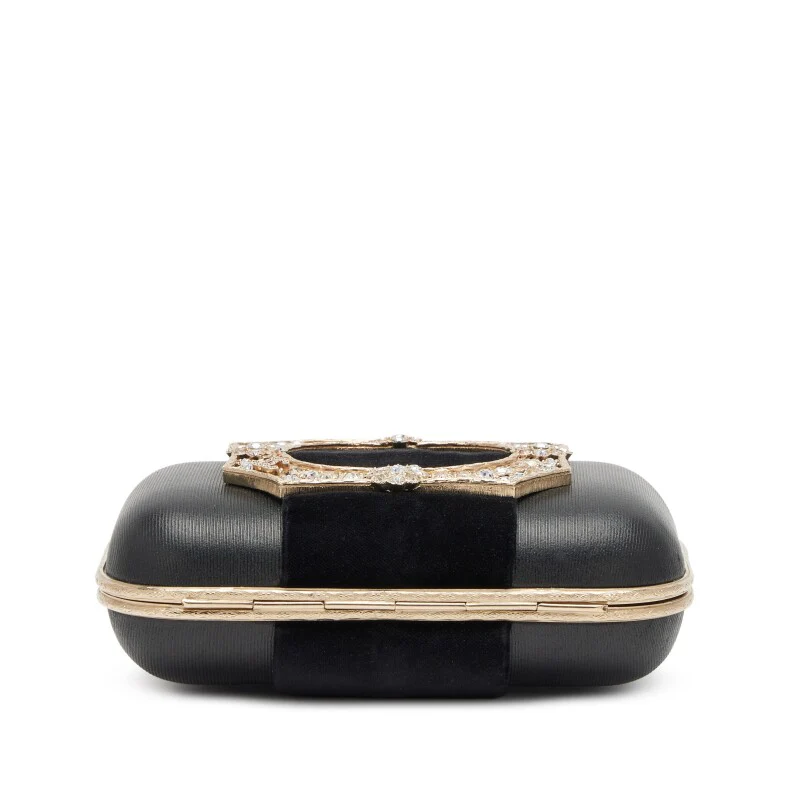 Chanel 2015 Paris-Salzburg Buckle Minaudière in Black Lambskin and Velvet Strass Embellished Light Gold Hardware - Image 3