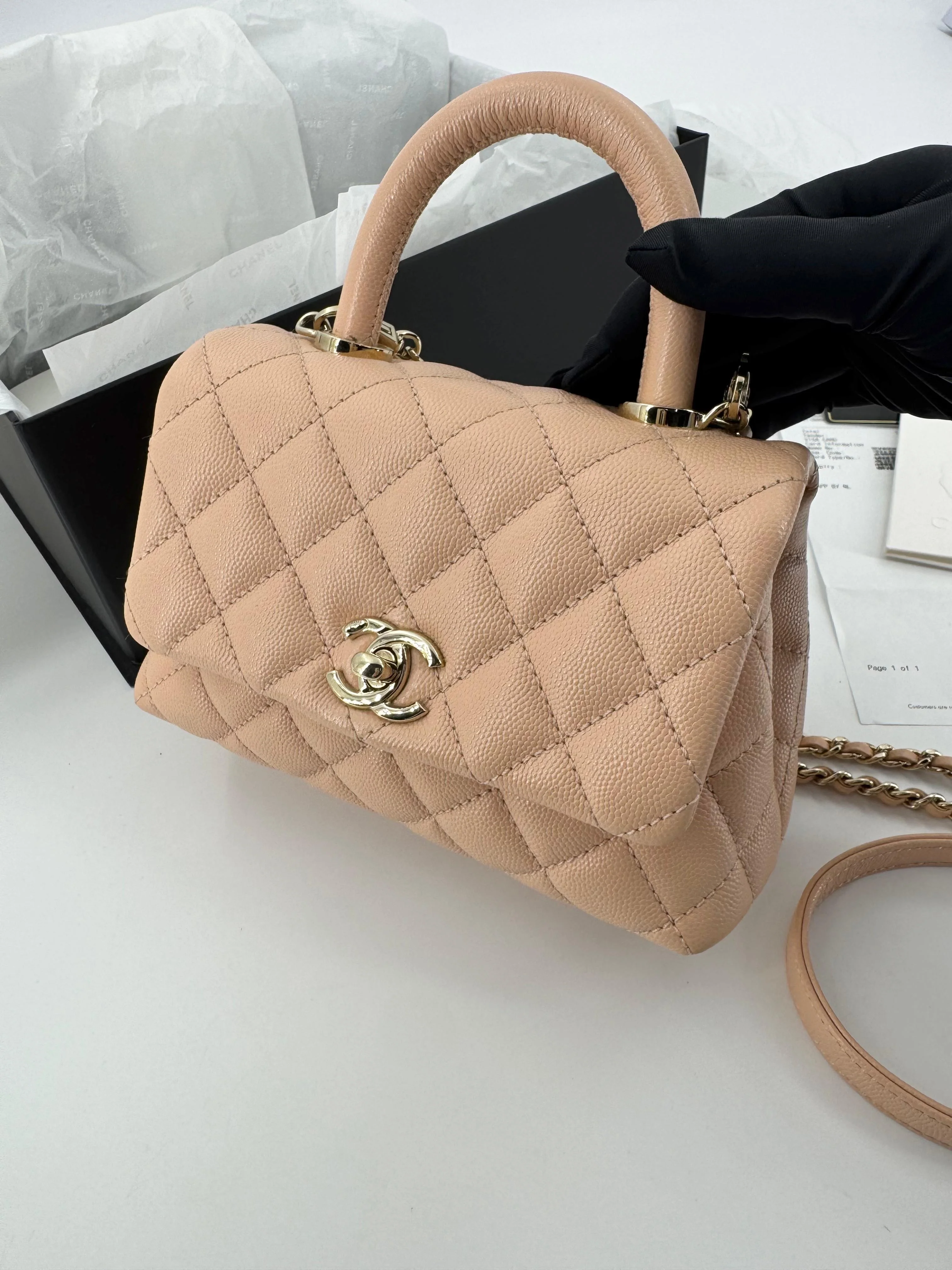 Chanel peach grained leather mini coco handle with light gold hardware - Image 10