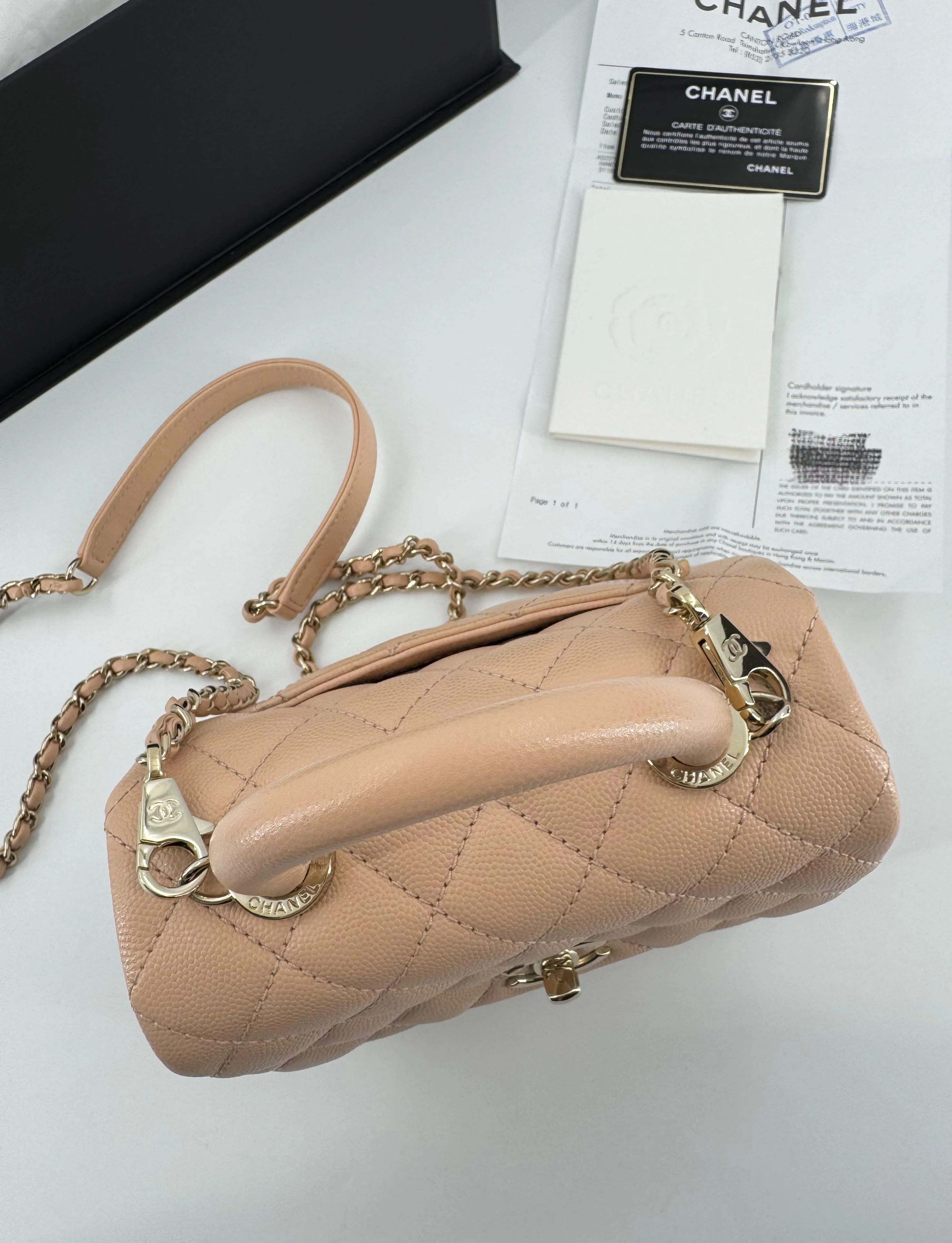 Chanel peach grained leather mini coco handle with light gold hardware - Image 12