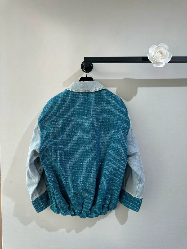 Chanel 22P Blue Oversized Denim Woven Jacket - Image 3