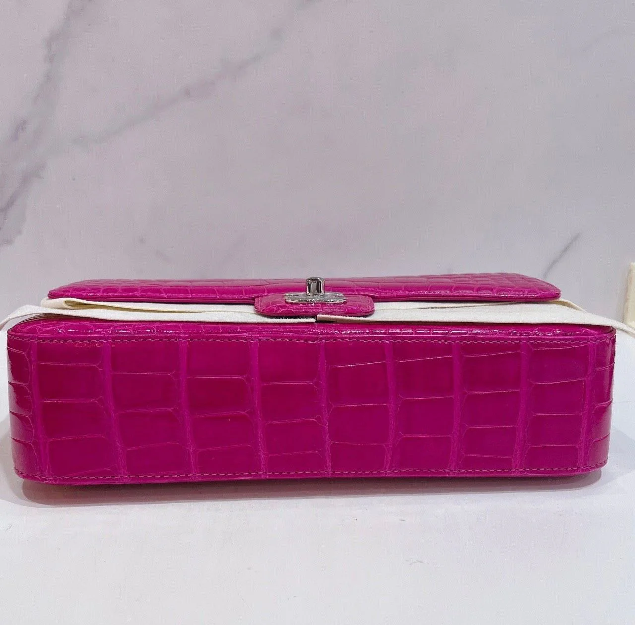 Chanel pink alligator leather medium flag silver hardware - Image 3