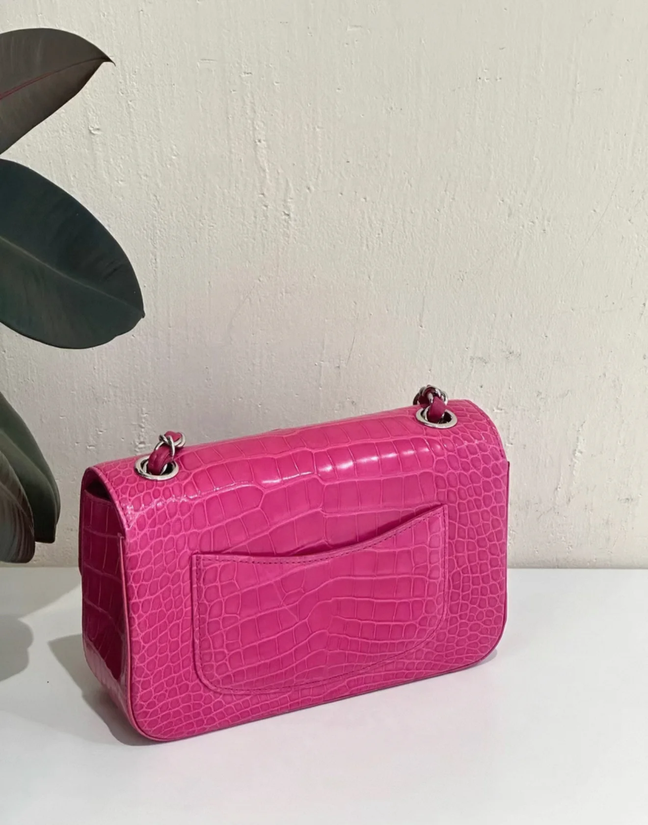 Chanel pink alligator leather mini flap silver hardware - Image 2