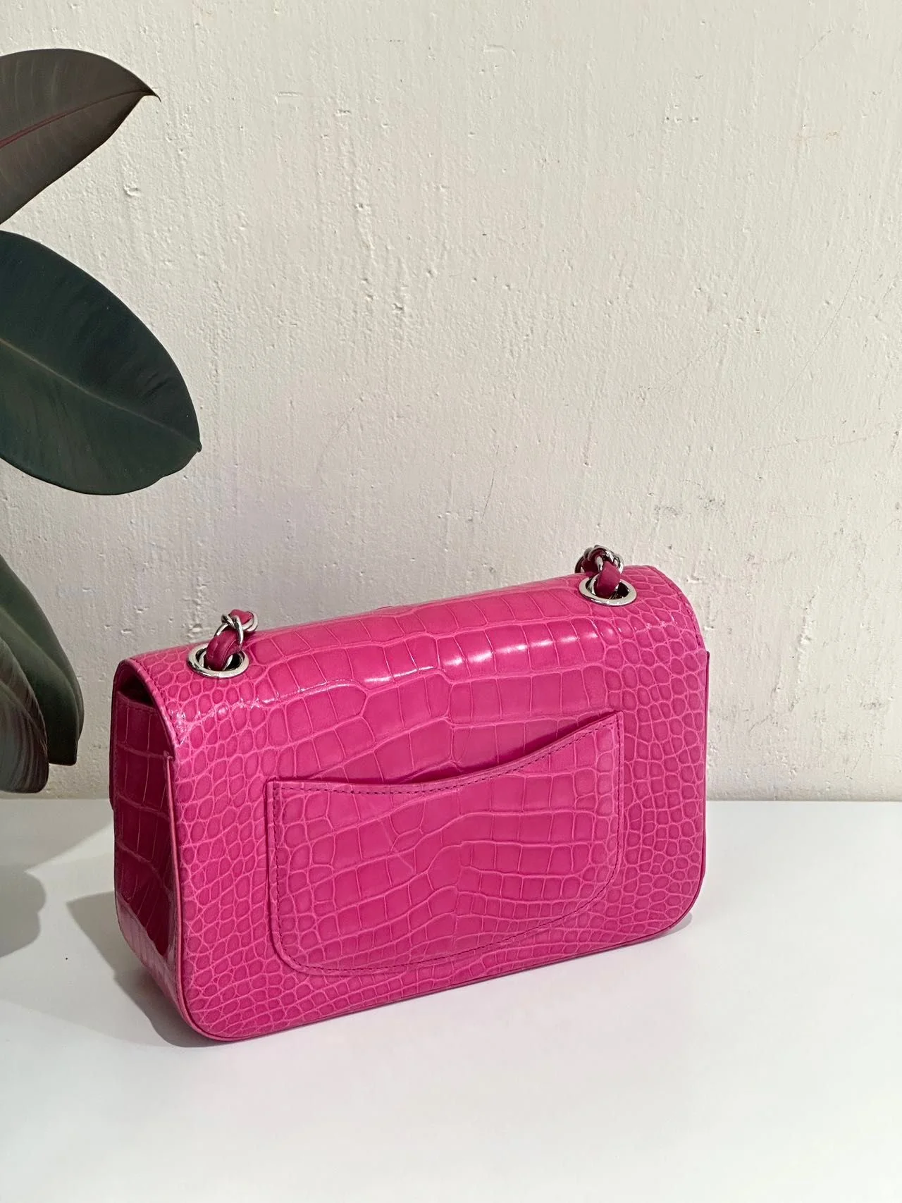 Chanel pink crocodile leather mini flap silver hardware - Image 17