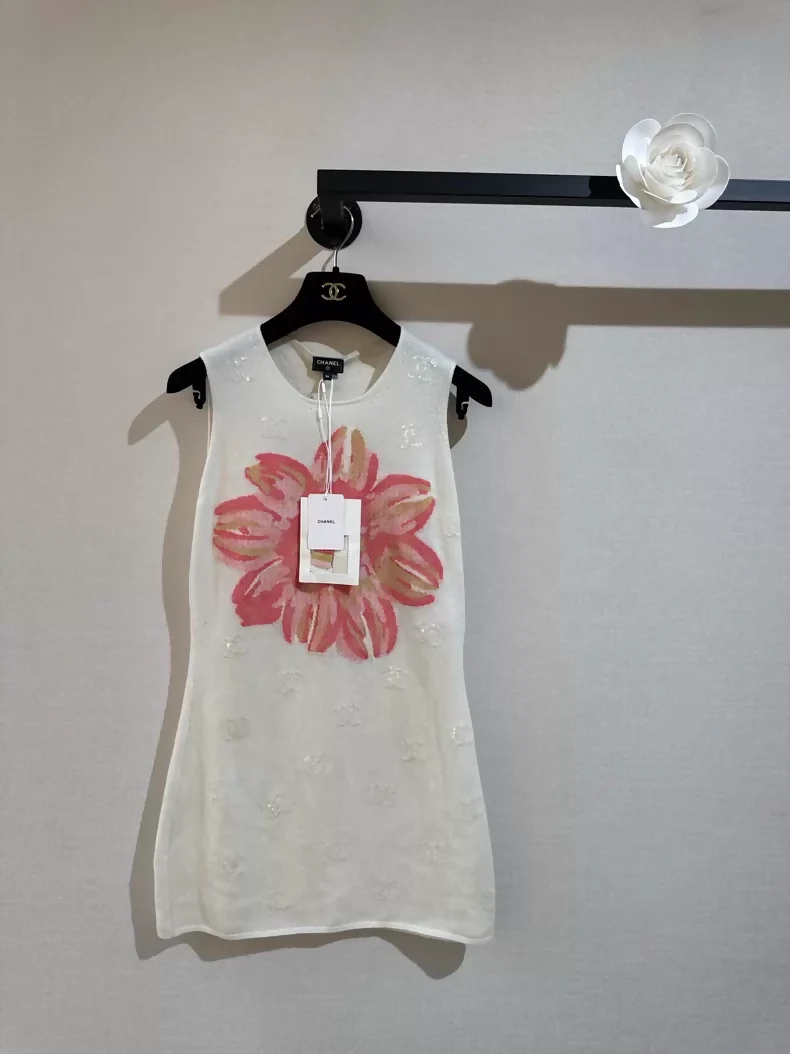 Chanel 24S ecru pink floral sequinned dress