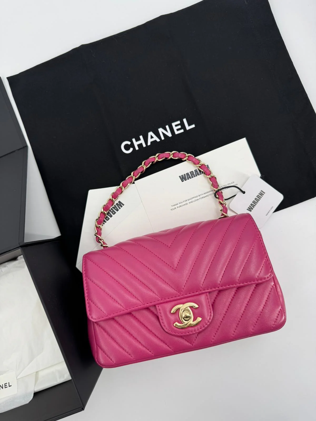 Chanel pink Lambskin Chevron Quilted Medium Double Flap - Image 3