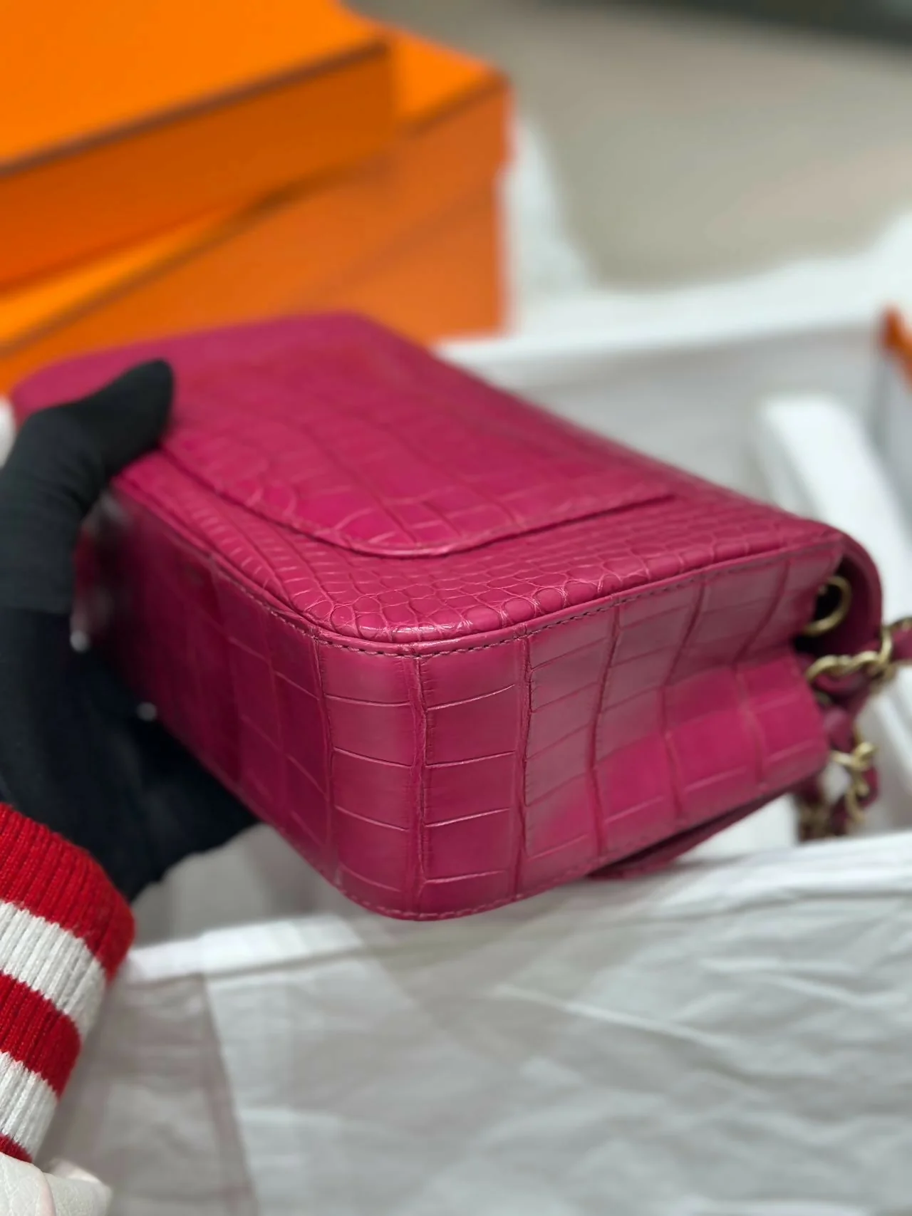 Chanel Pink Matte Alligator Big Mini Flap Bag - Image 3