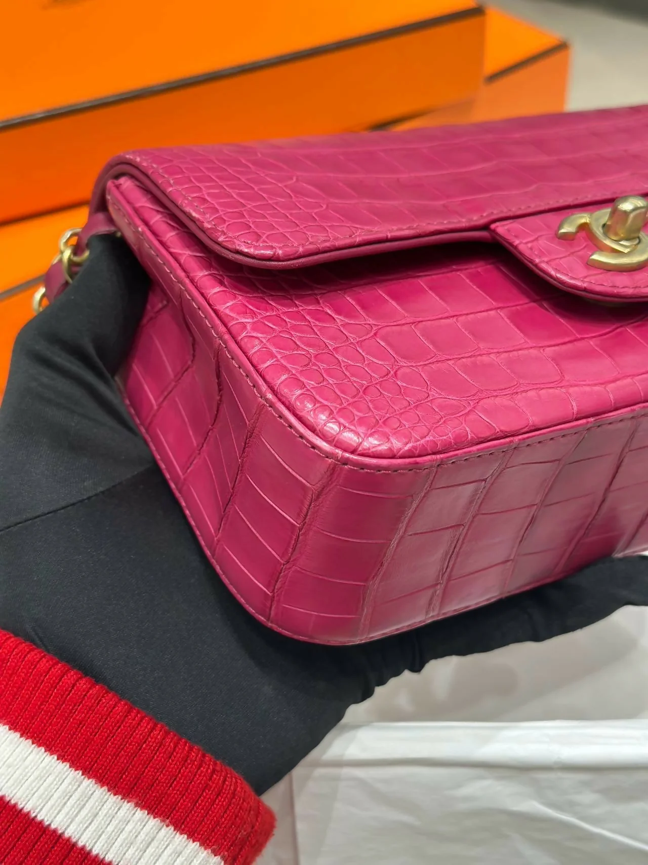 Chanel Pink Matte Alligator Big Mini Flap Bag - Image 4