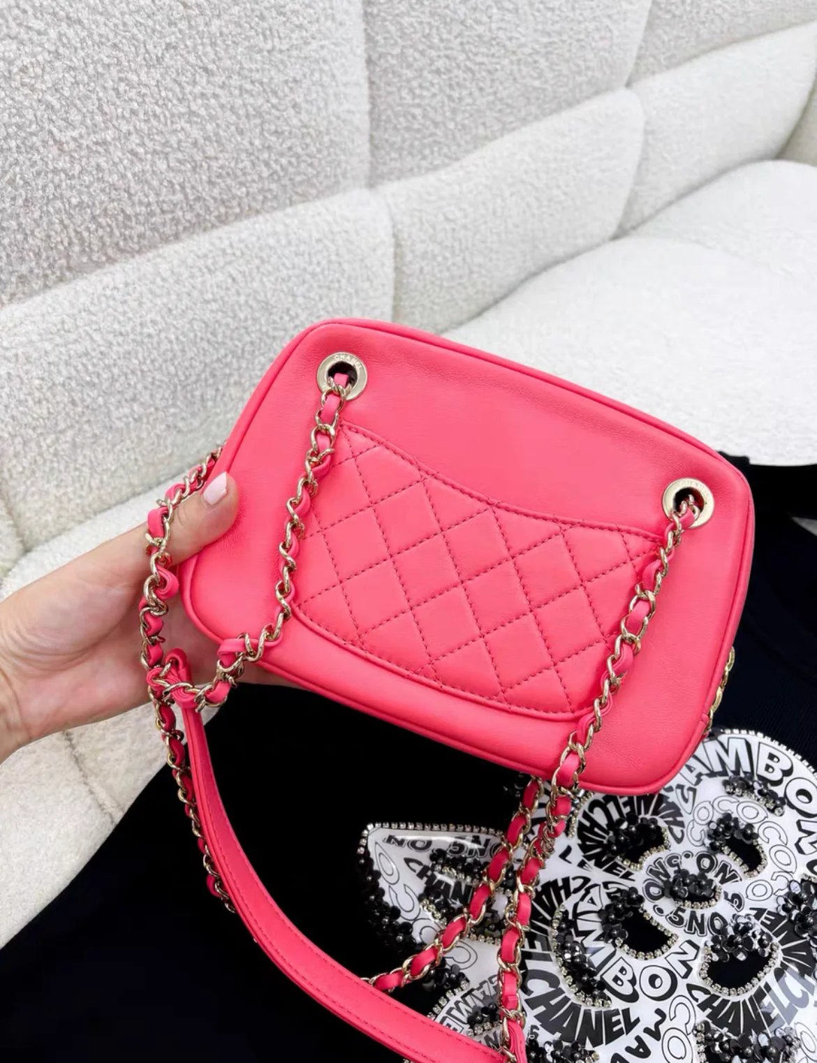 Chanel pink mini flap 21C crossbody bag Crystal rhinestone double C - Image 3