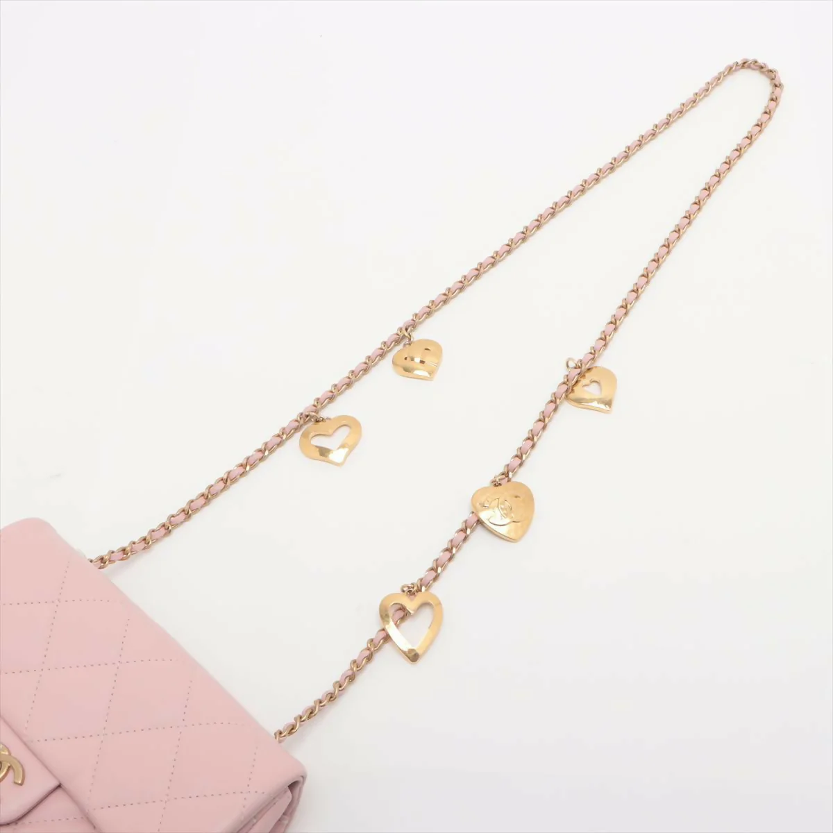 Chanel Pink Mini Matelasse Lambskin Single Leather Chain Heart Charm Flap Bag with Gold Hardware - Image 4