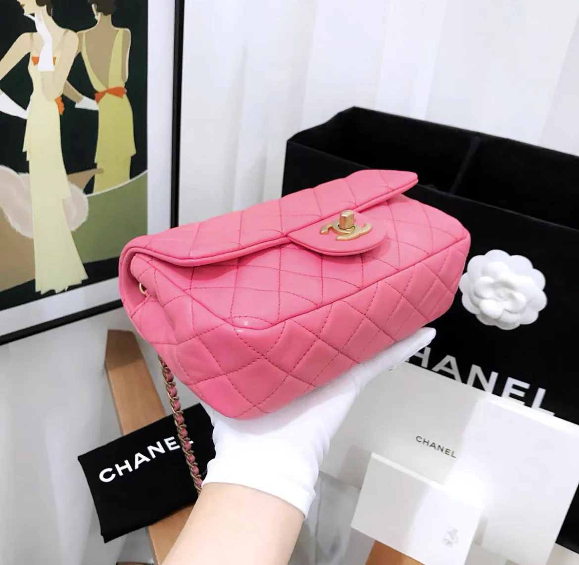 Chanel Pink Mini Rectangular Flap Bag - Image 3