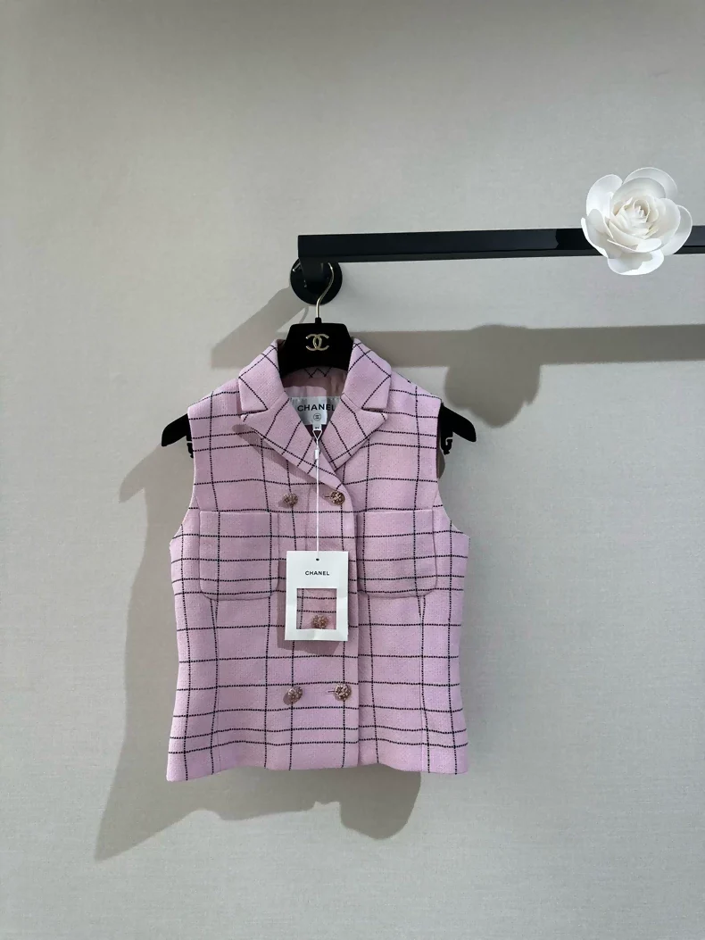 Chanel 24S pink plaid vest