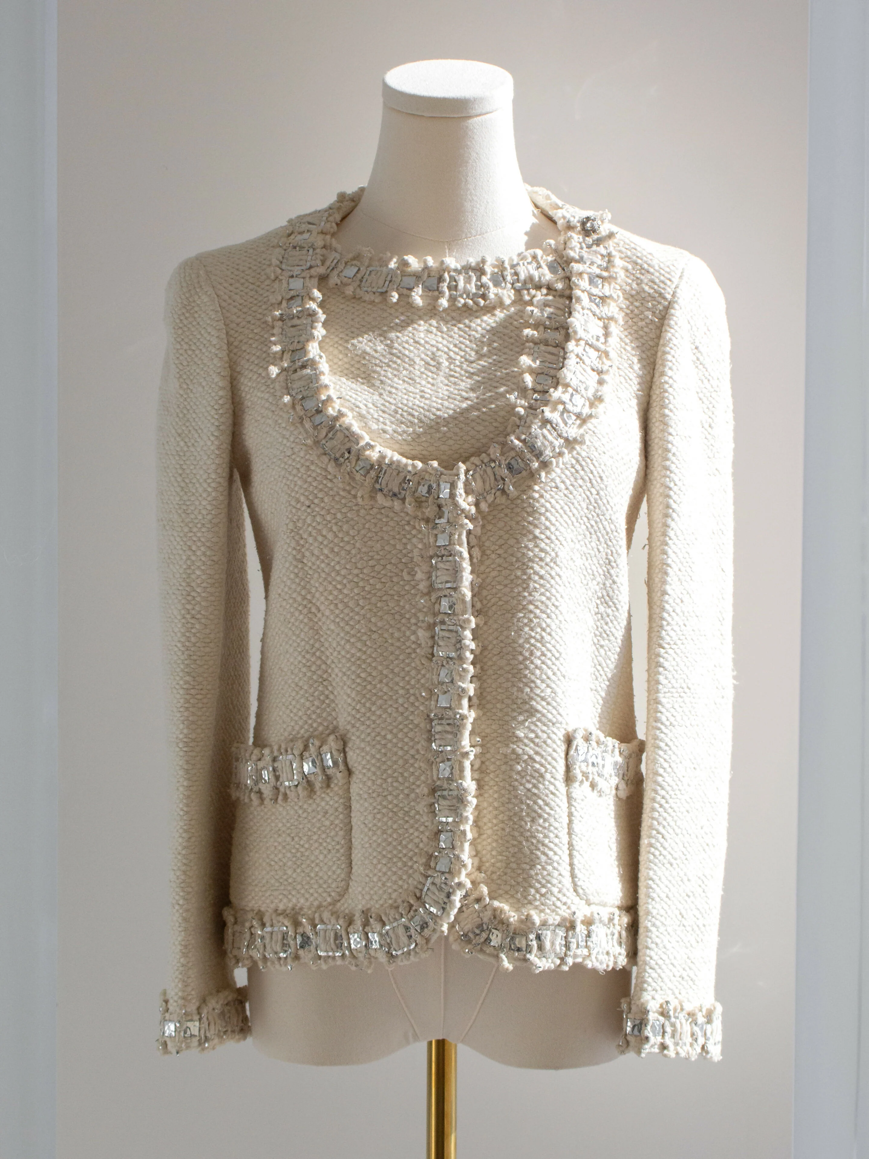 Chanel Pre-Fall 2012 Bombay Ecru Silver Embellished Tweed 12A Jacket