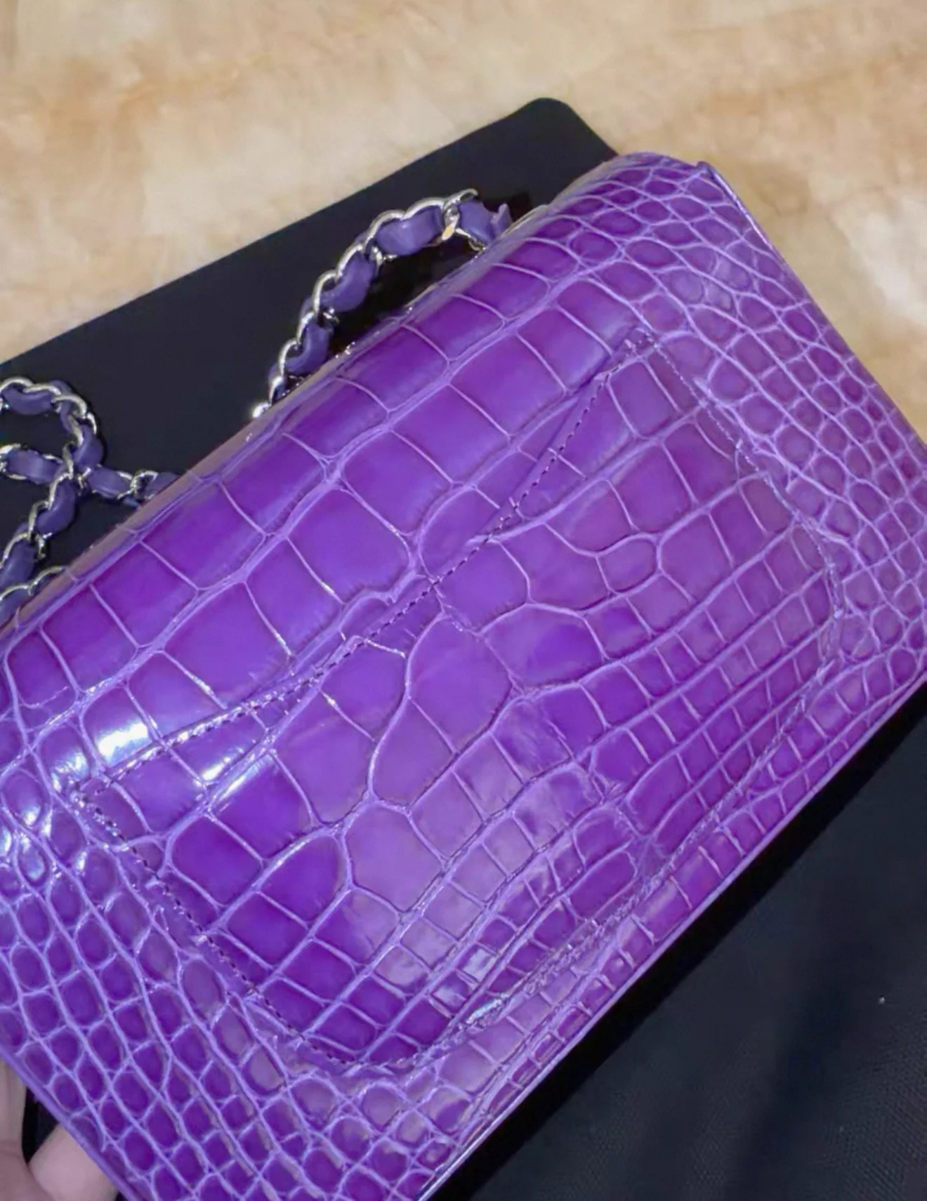 Chanel purple alligator leather mini flap silver hardware - Image 2