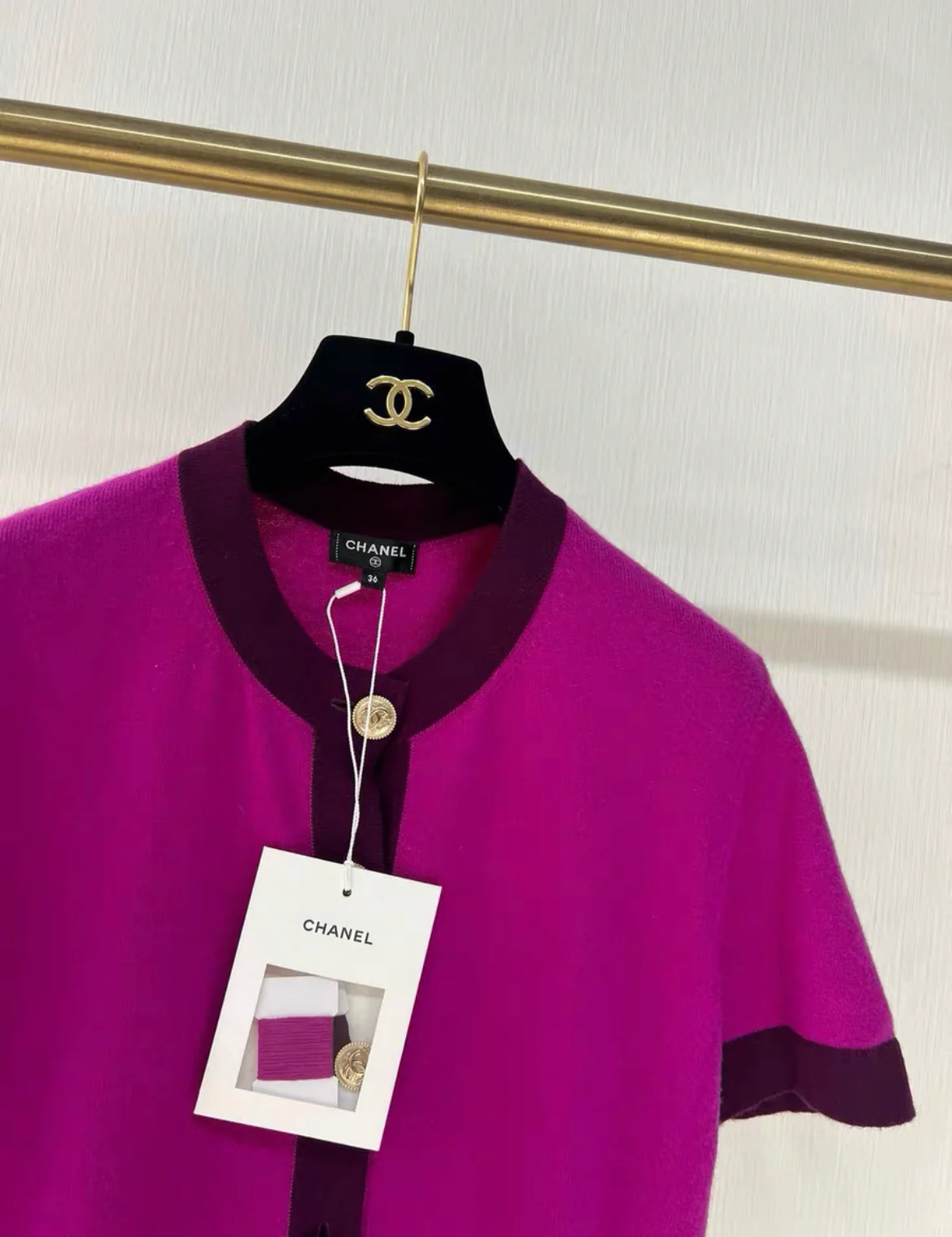 Chanel purple Gold Button Cashmere Cardigan size 36 - Image 3