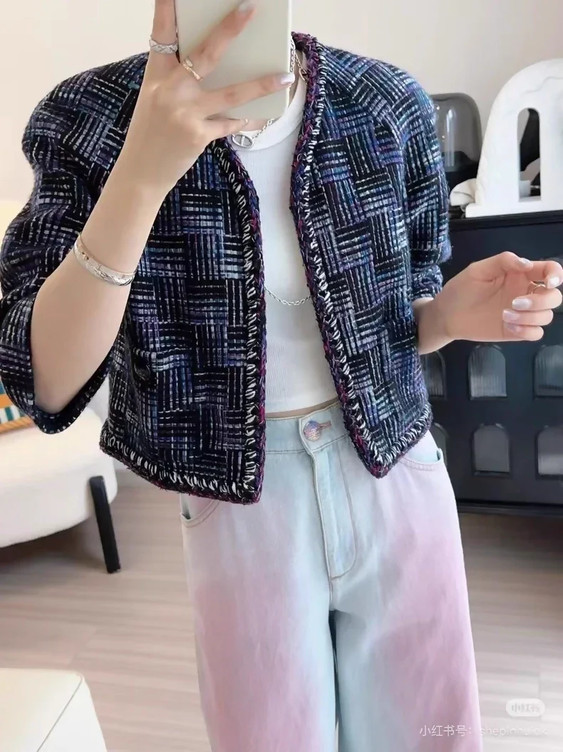 Chanel 23B Purple Tweed Short Jacket - Image 3