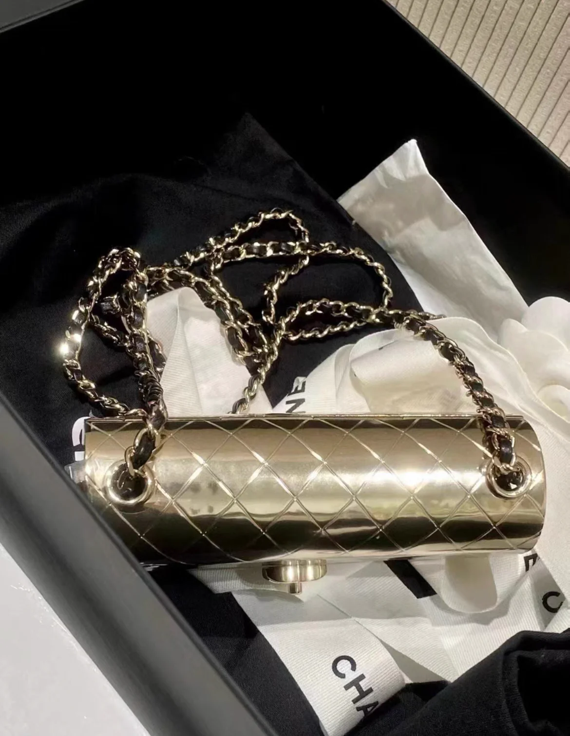 Chanel Quilted Hammered Metal Mini Classic Flap Evening Box Bag Gold Hardware, 2022 - Image 5