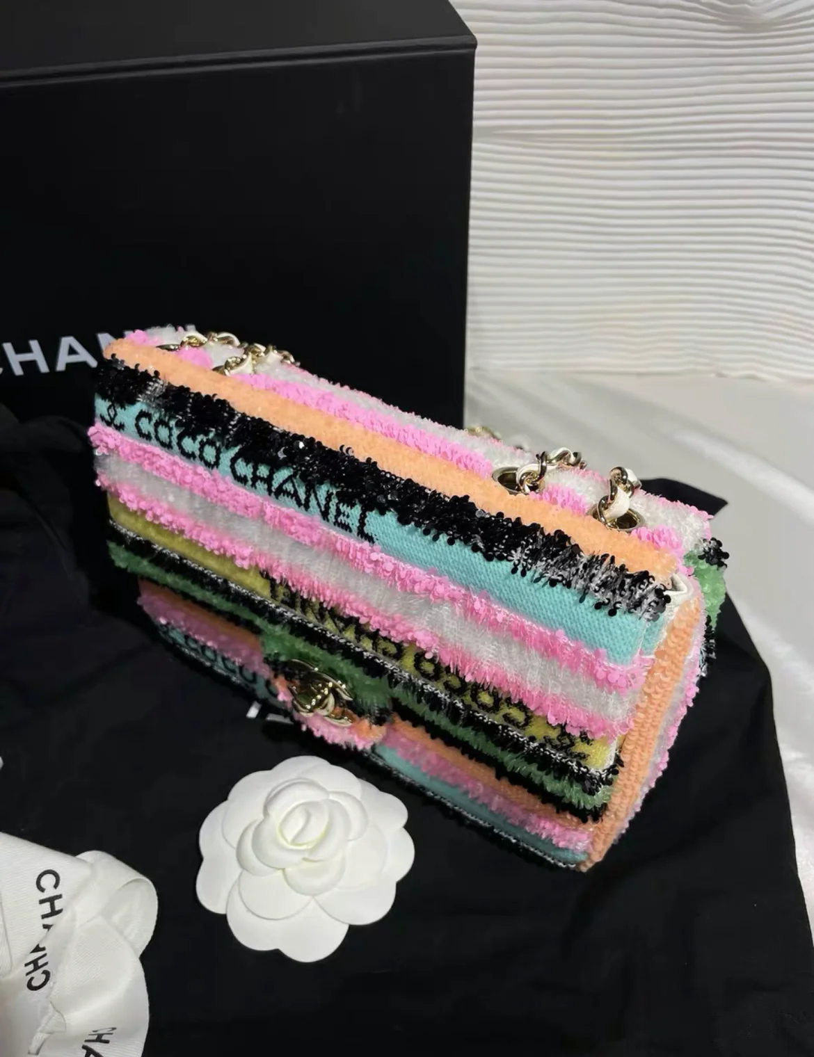 Chanel Rainbow Sequin Mini Rectangular Flap Bag - Image 3