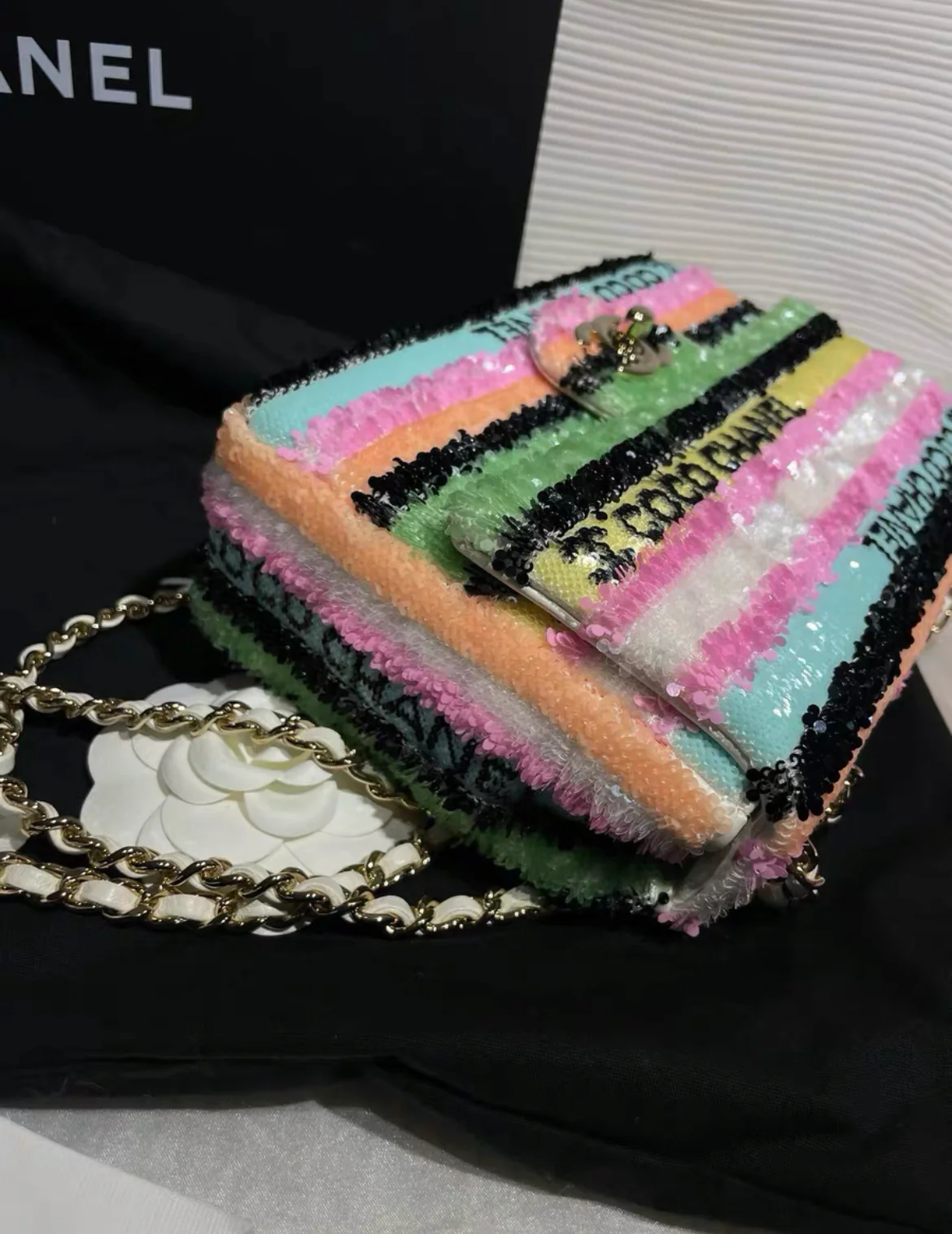 Chanel Rainbow Sequin Mini Rectangular Flap Bag - Image 8