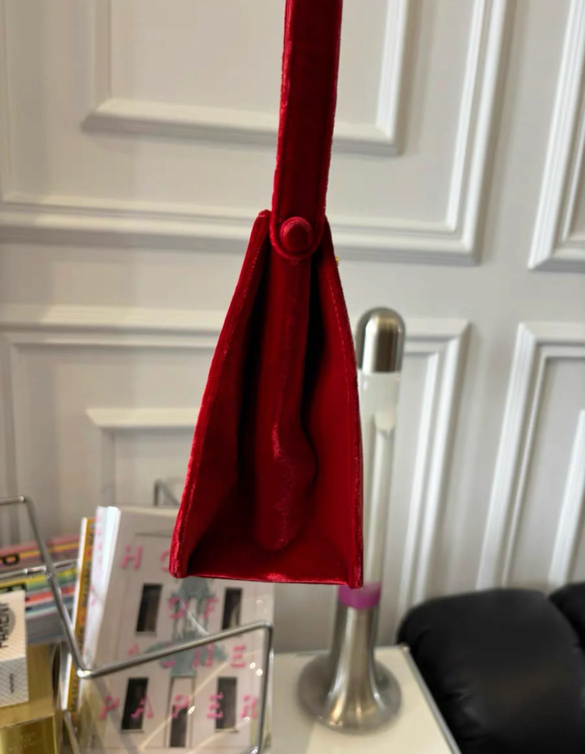 Chanel Rare Vintage Classic Velvet Red Kelly Bag Gold Plated Hardware - Image 6