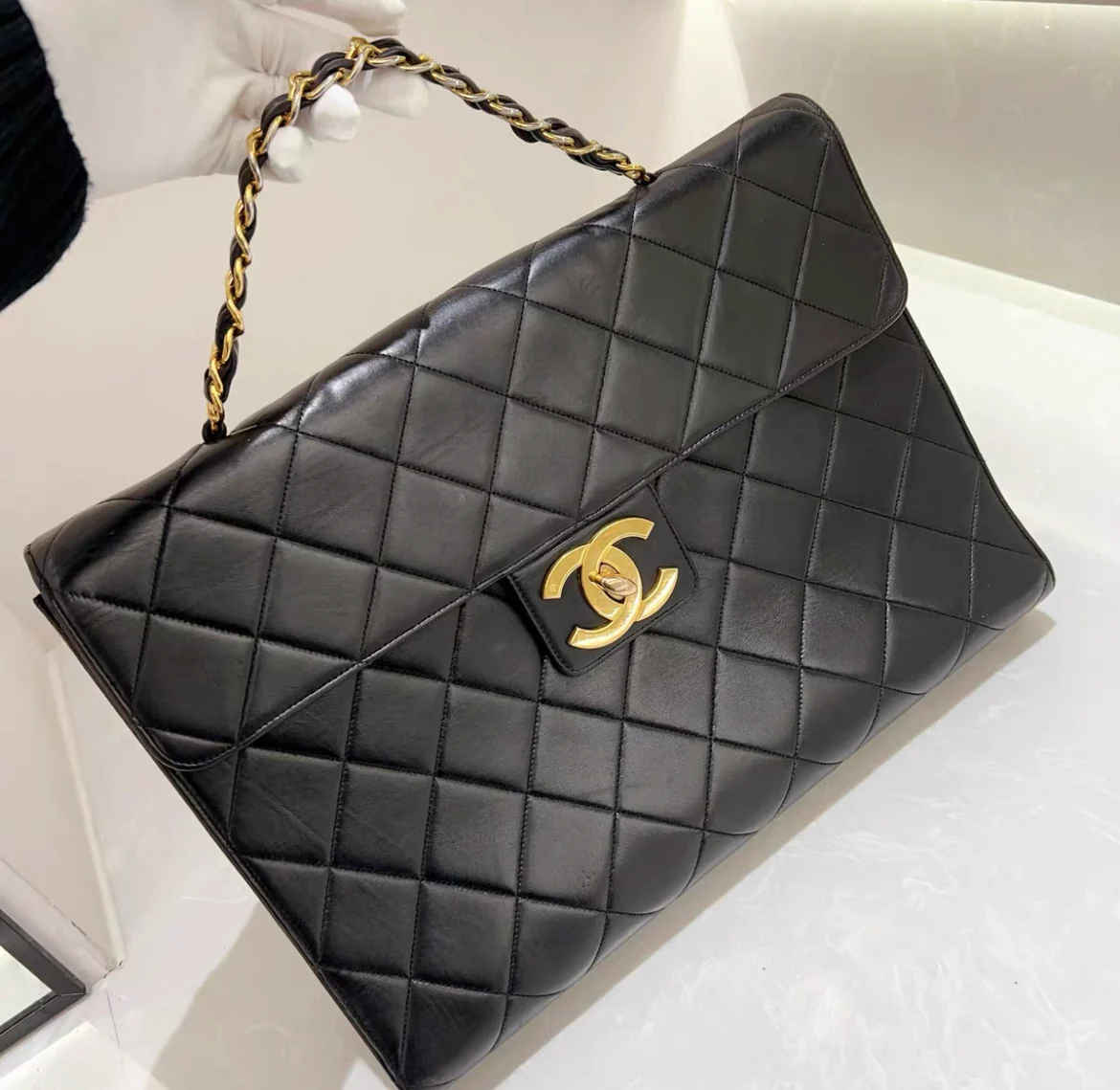 Chanel Rare Vintage Gold Top Handle Business Portfolio Briefcase - Image 2