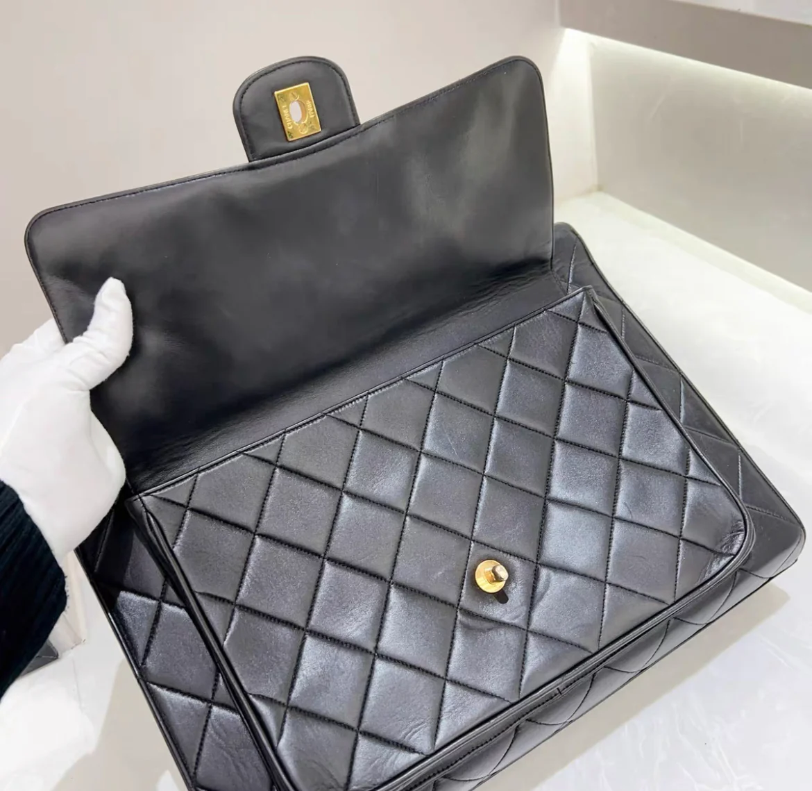 Chanel Rare Vintage Gold Top Handle Business Portfolio Briefcase - Image 7