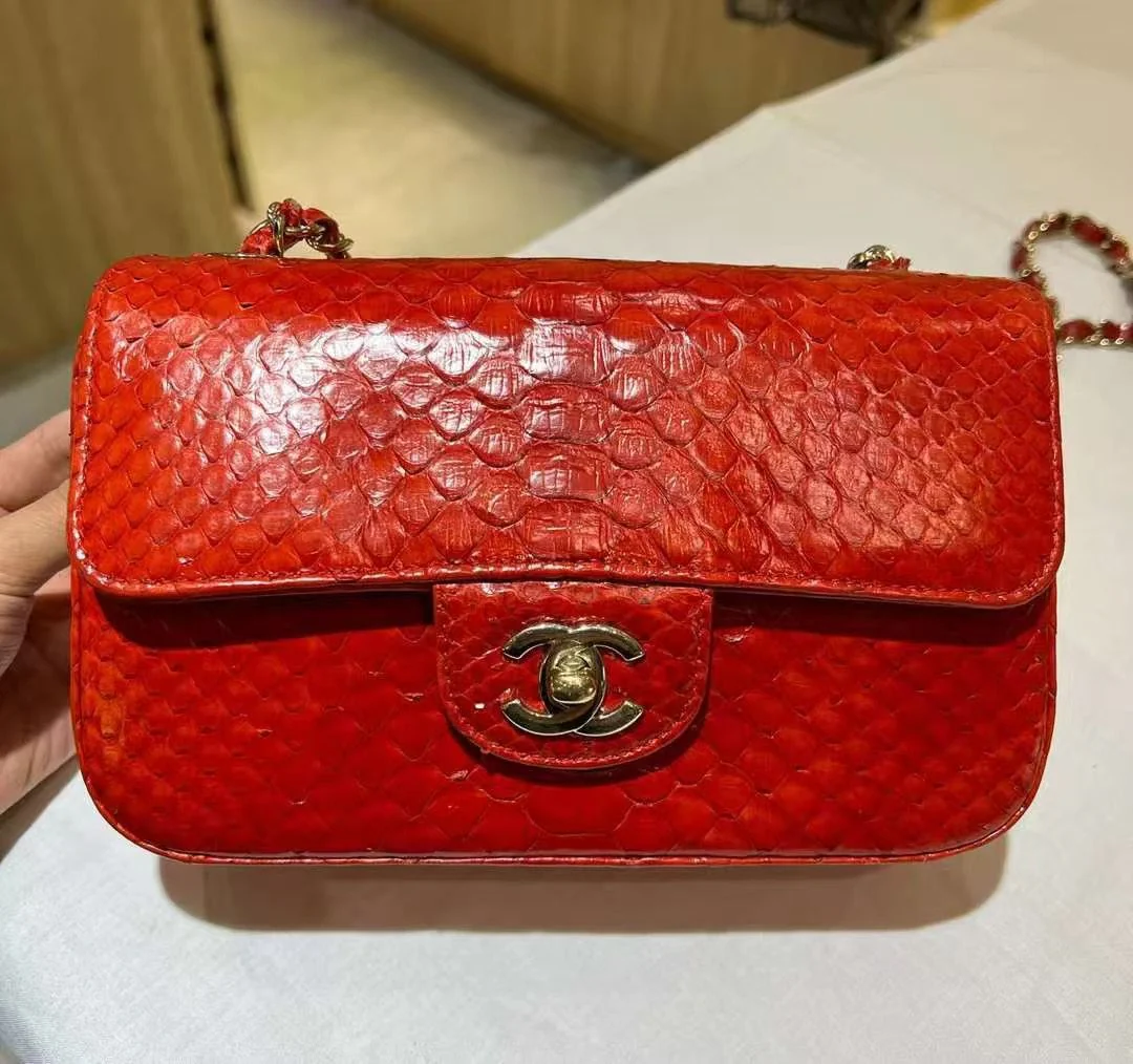 Chanel Red Classic Python Mini Rectangular Flap Bag - Image 2