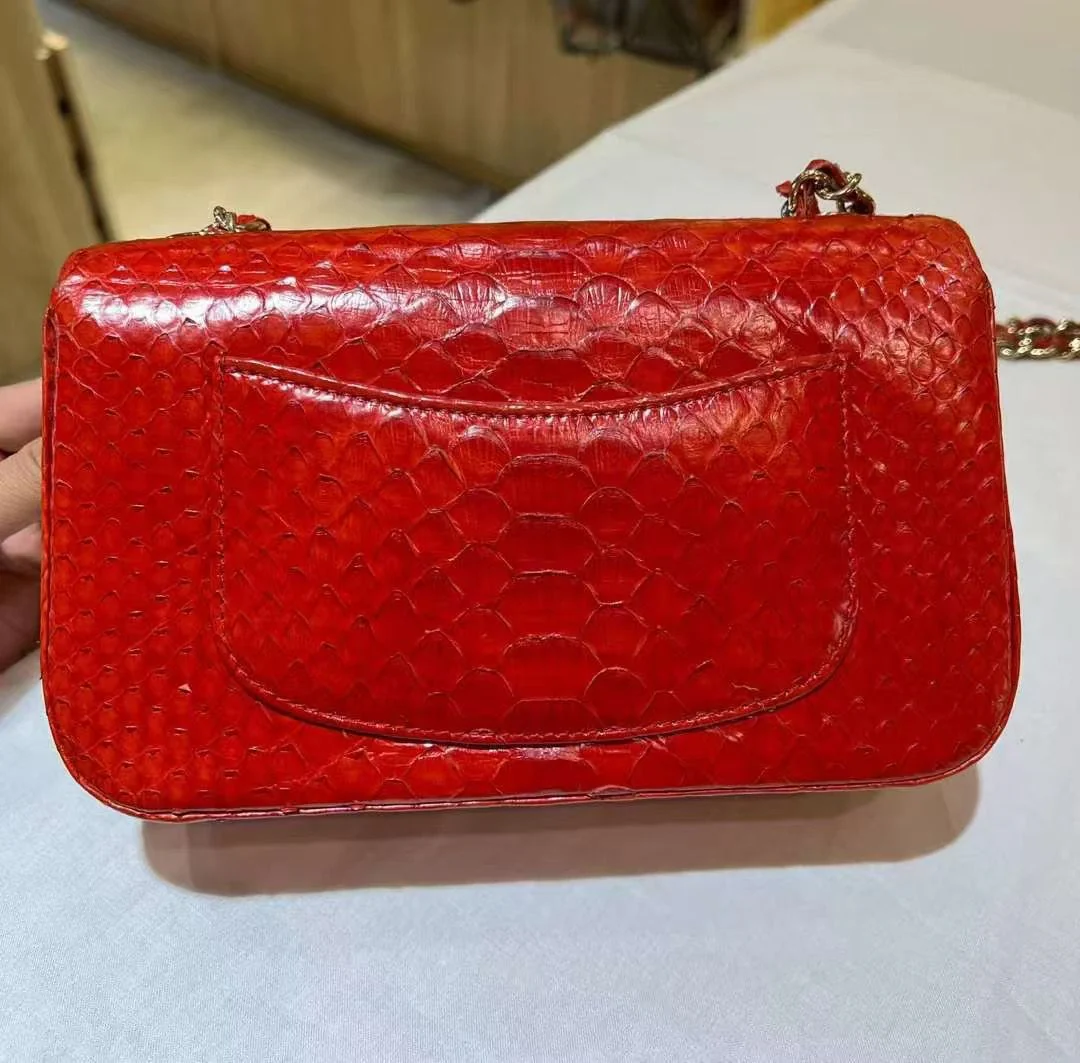 Chanel Red Classic Python Mini Rectangular Flap Bag - Image 3