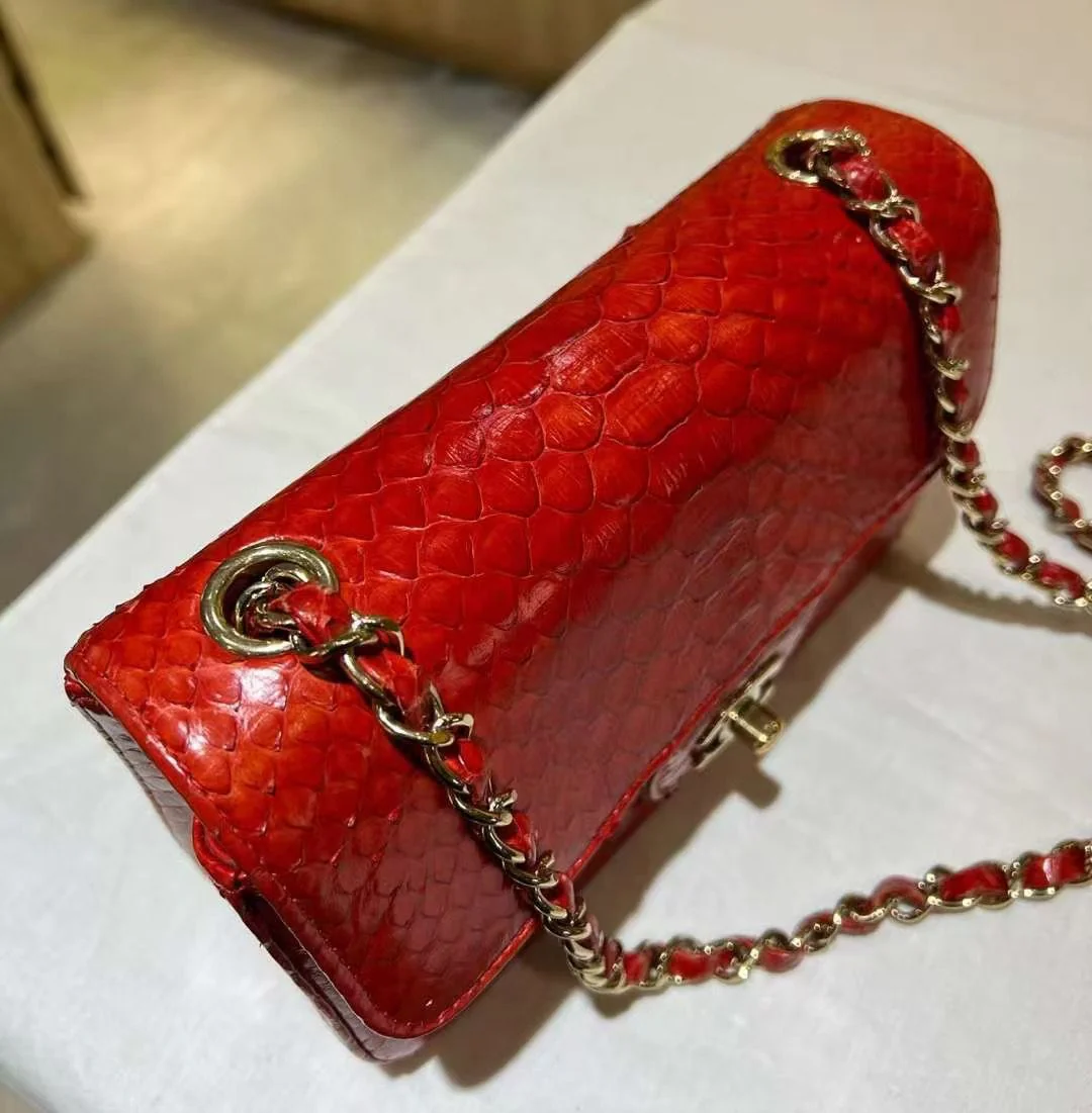 Chanel Red Classic Python Mini Rectangular Flap Bag - Image 4
